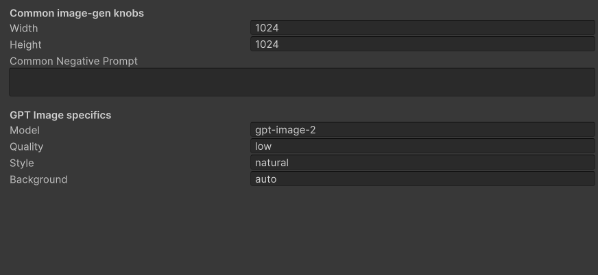 GPT Image settings