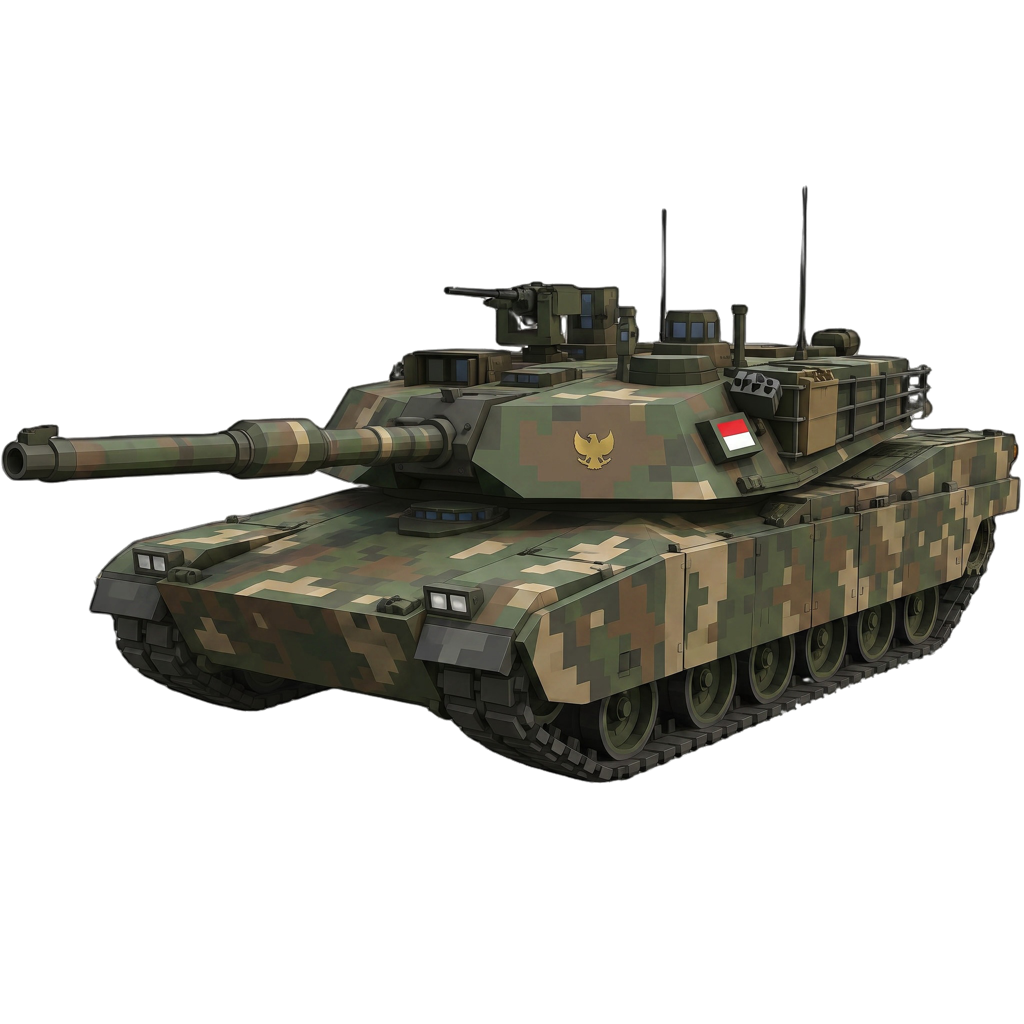 Player-generated Indonesian tank with tropical pixel camouflage and Garuda emblem