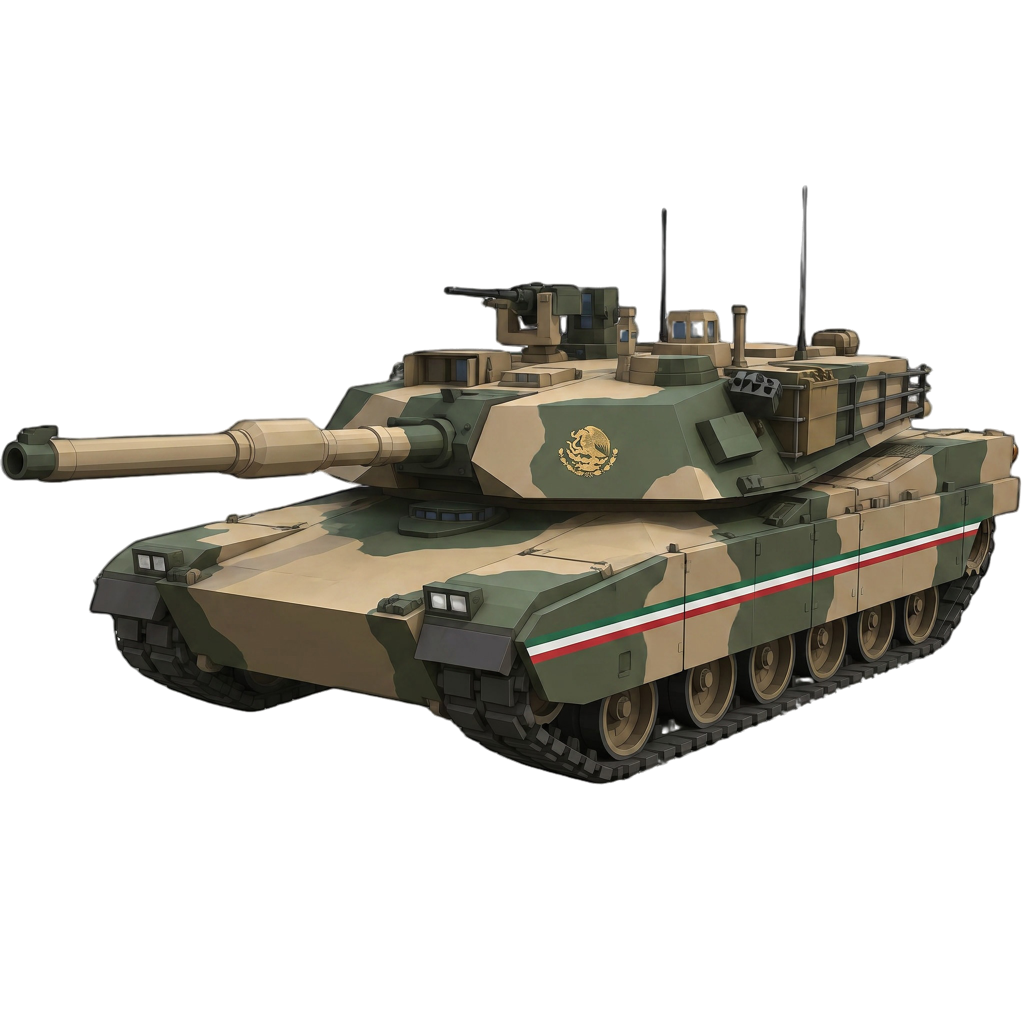 Player-generated Mexican main battle tank with tricolor stripe and golden eagle emblem